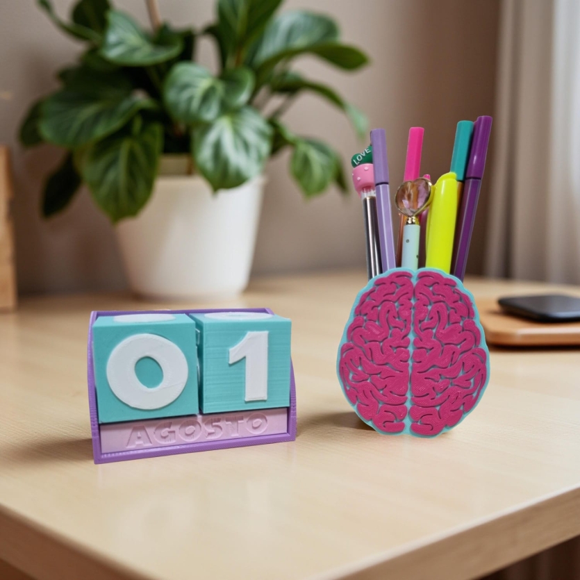 Calendário de mesa e Porta Canetas